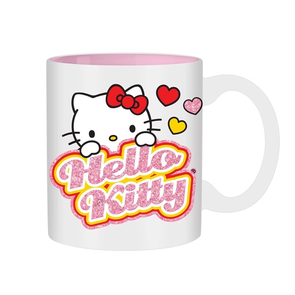 Silver Buffalo Hello Kitty Peeking Name Hearts Glitter Ceramic Mug, 20 Ounces - Picture 1 of 4